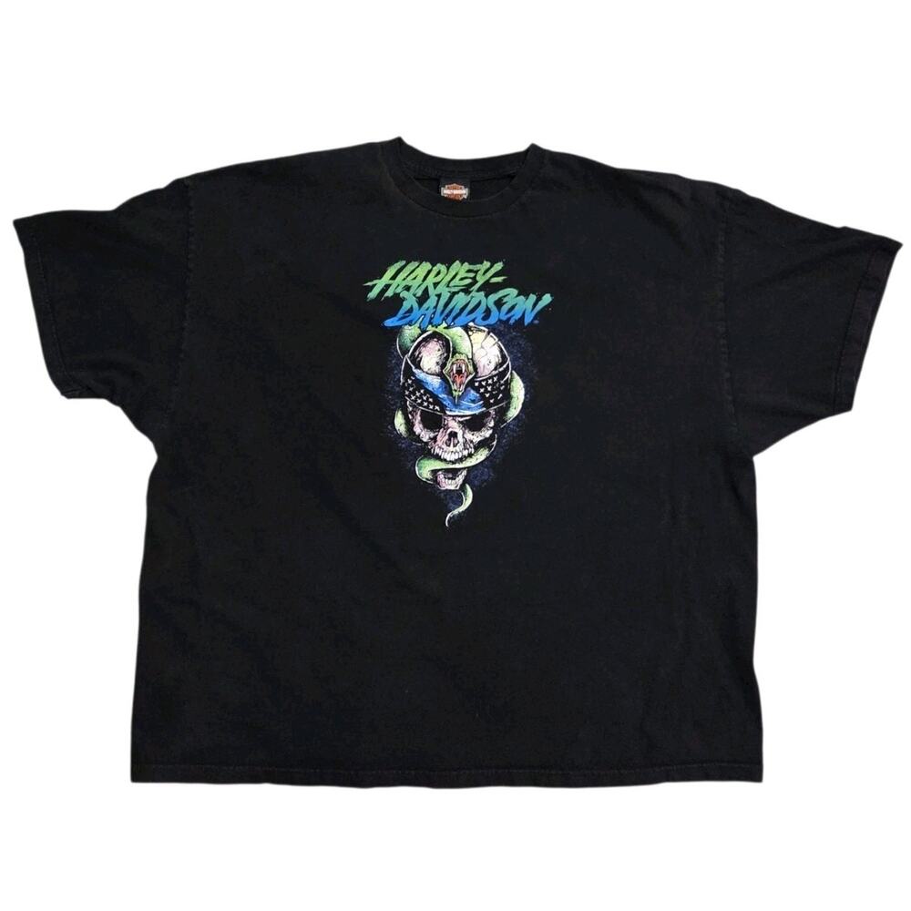 Harley Davidson Snake Skull T-Shirt Corpus Christi Flames Cotton Biker Black 5XL